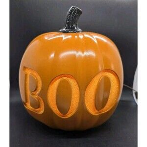 Decorative Boo Halloween Orange Pumpkin (Black glitter stem) Approximately 10"